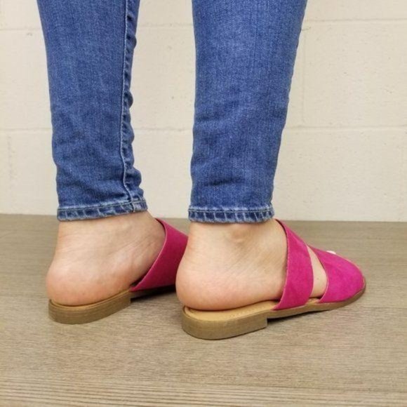 Hot Pink Vegan Suede Flat Comfort Sandals - Picture 3 of 8